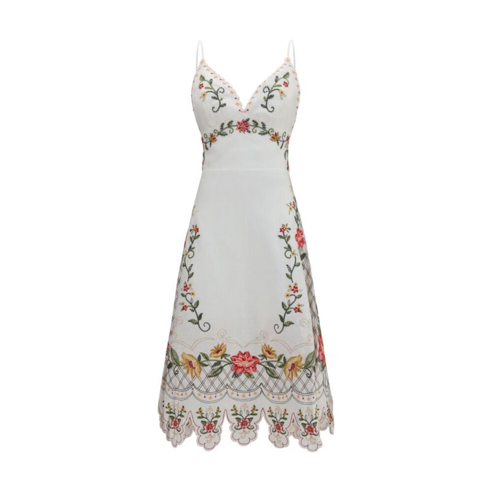 Farm Rio Women Embroidered Midi Dress With Asymmetrical Hem - Picture 1 of 3